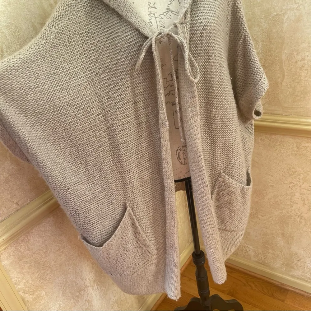 VELVET By Graham & Spencer women's hoodie long open front cardigan wool blend S Tan - Image 5