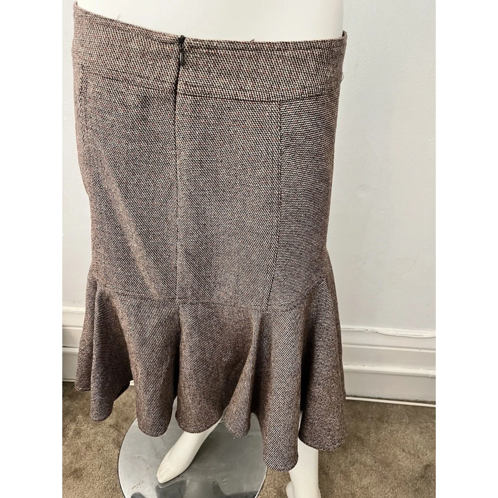 Vintage 90s Necessary Objects brown Chevron pleated flared A Line Midi Skirt Med - Image 3