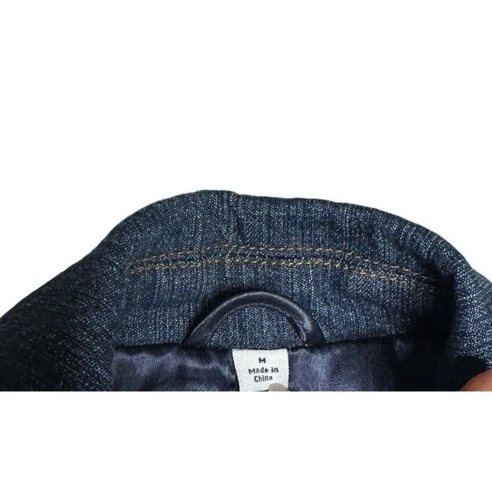 Pamela McCoy Animal Print Trim Embellished Bling Button Blue Denim Jean Jacket M Size M - Image 10