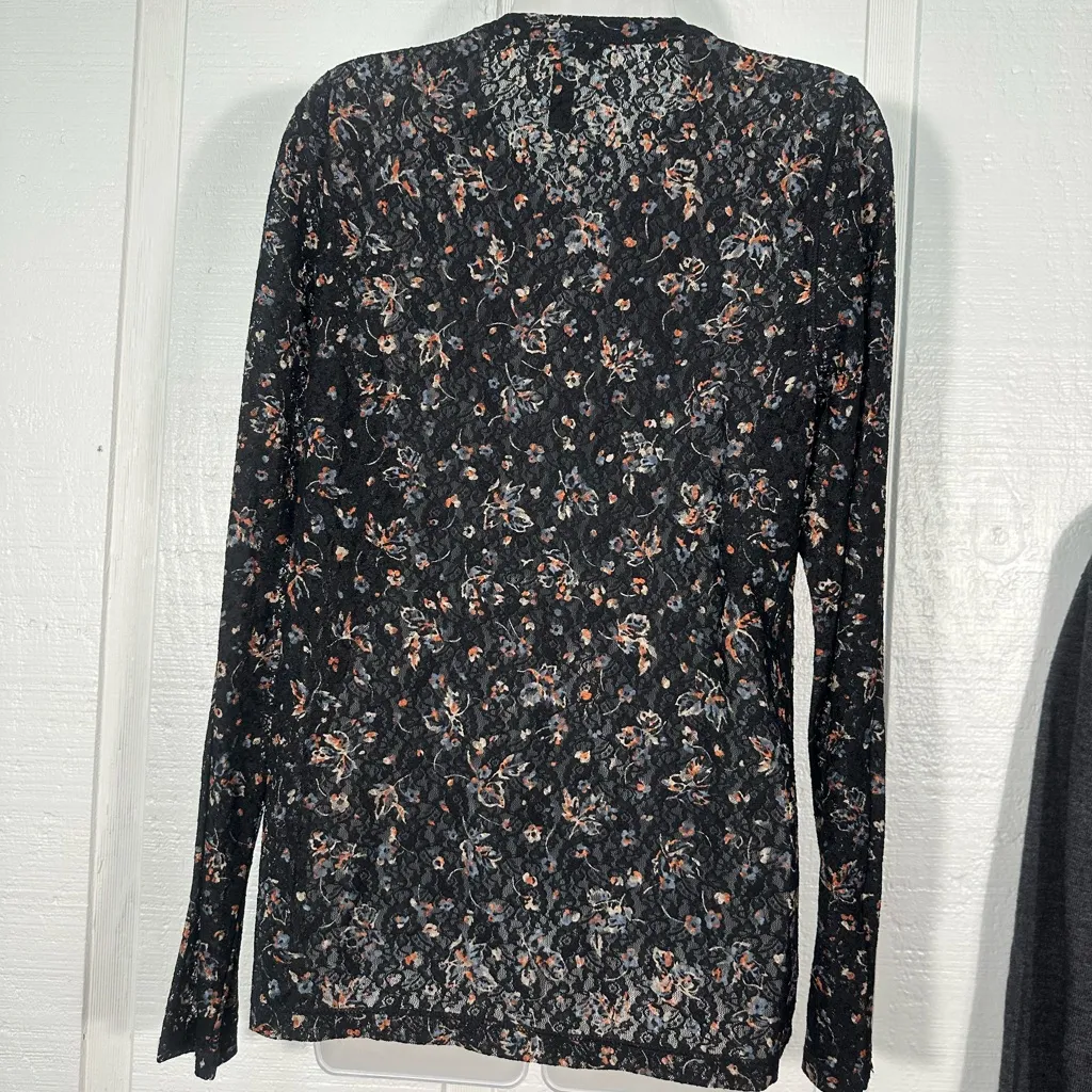 LRL Lauren Jeans Co. Black Floral Ruffle  Long Sleeve Blouse Size Large EUC - Image 7