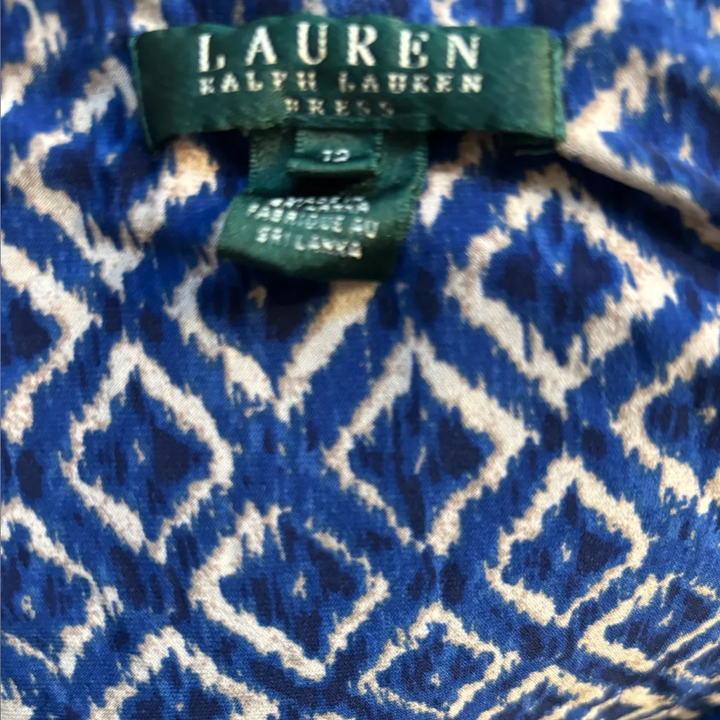 Lauren Ralph Lauren V-Neck Navy and White Patterned Midi Wrap Dress Size 12 - Image 2