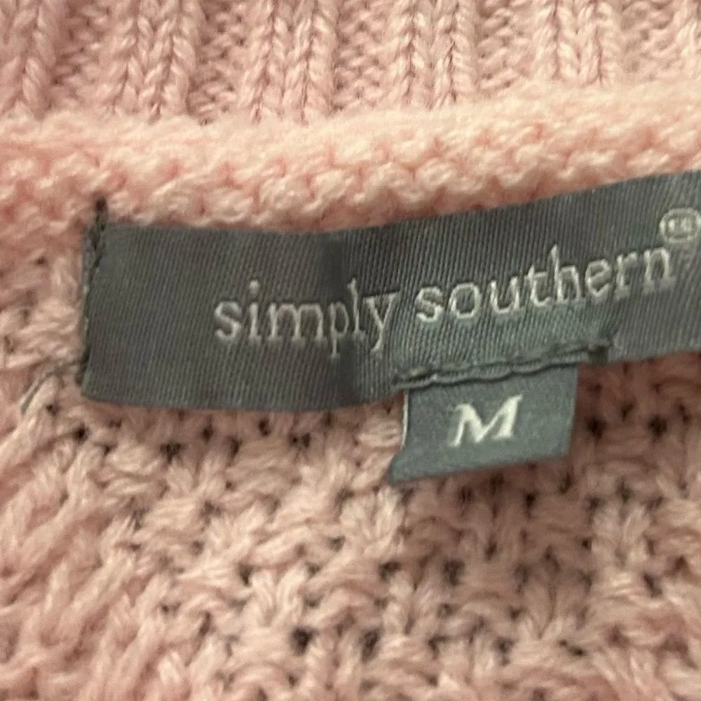 Simply Southern Womens Medium Fringe Sleeve Pullover Sweater Pink Cable Knit - Image 8