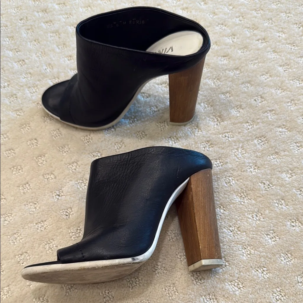 Vince Black Allison Wooden Block Heel Mules - Image 3