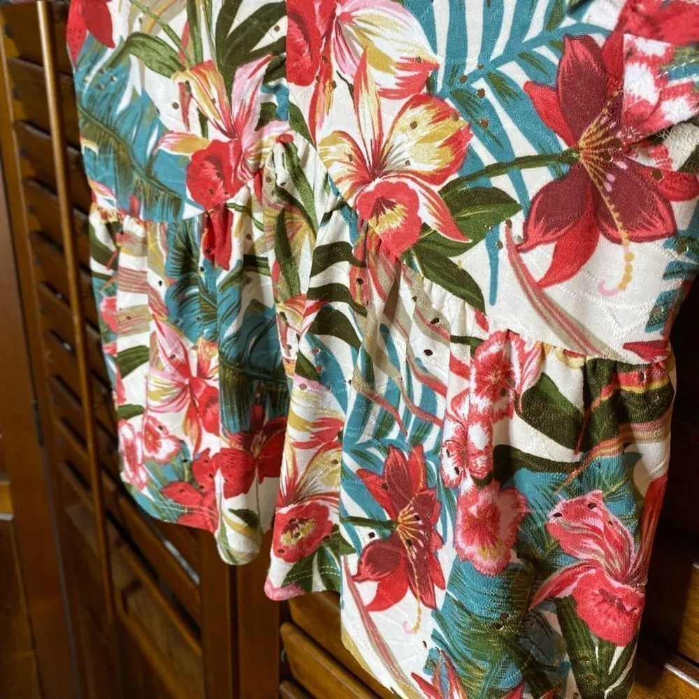 Evolutionary Floral Eyelet Babydoll Dress​ Red Size L - Image 4