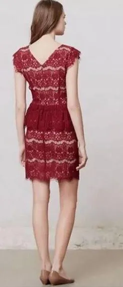 Anthropologie | Maeve Elsa Peplum Burgundy Lace Dress,  Size L - Image 2
