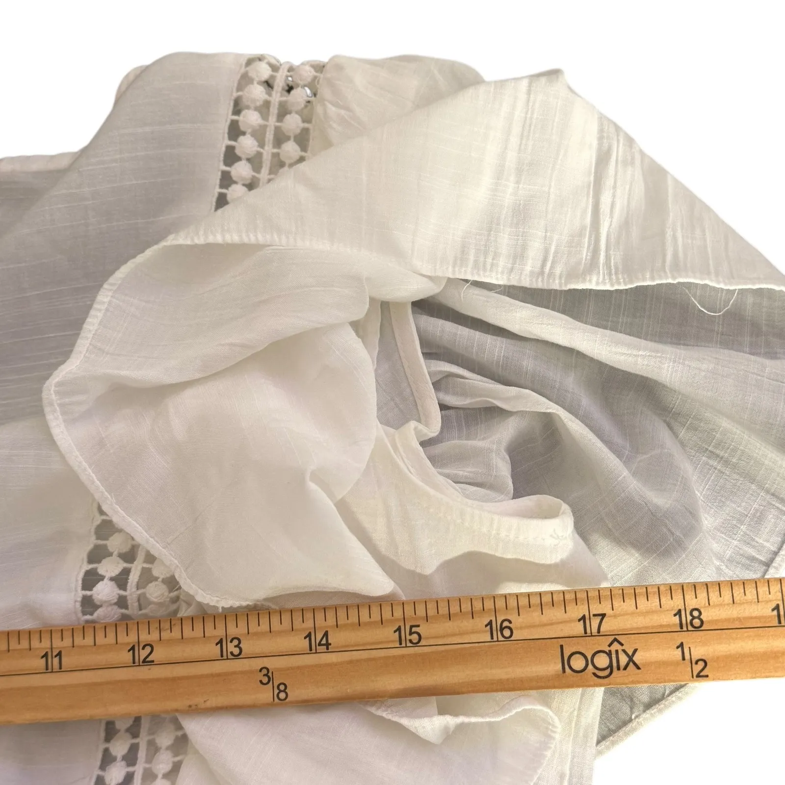 A New Day White Mini Crochet Ruffle‎ Dress Women Size S Cottage Fairy Coastal - Image 9