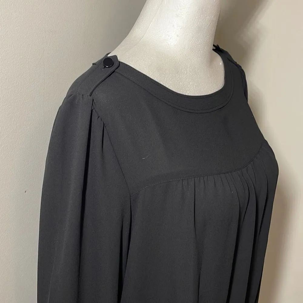 LOFT Womens Long Sleeve Blouse Top‎ Tie Waist Pleated Black Size Small Petite - Image 3