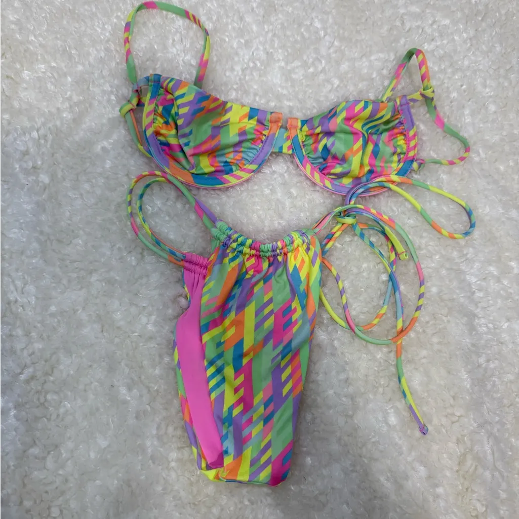 ONEONE Eco Multicolor Kendra Underwire Bralette Bikini & Bikini Bottoms set S Pink - Image 7