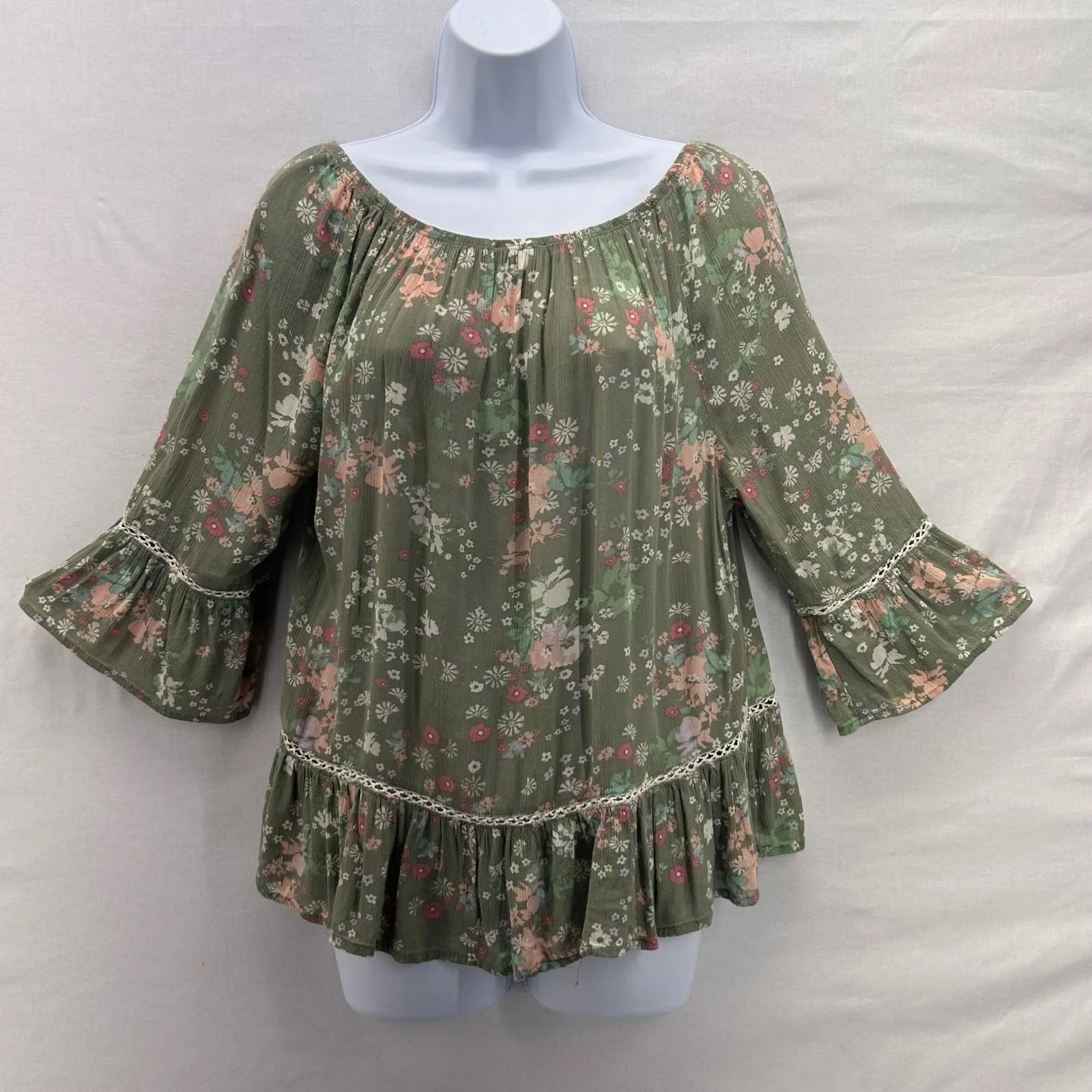Democracy Floral Boho Blouse Green Small‎ - Image 2