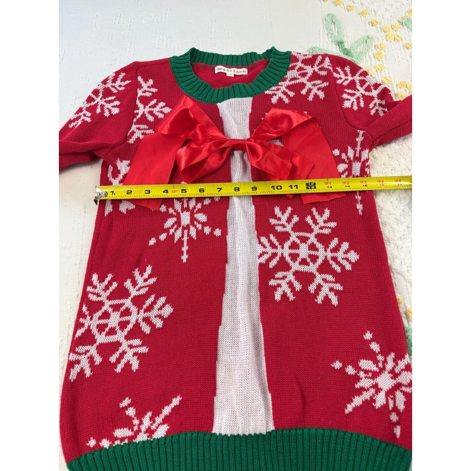 Mesh Lace Womens Size S Red Green White Snowflake Holiday Ugly Christmas Sweater - Image 5