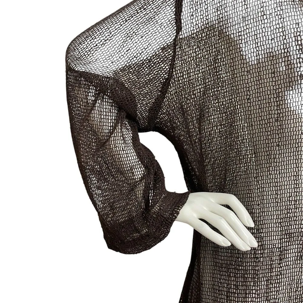 J. Valdi Brown Swim Coverup Women's Sz Large Open Knit See Through Cruise Beachy - Image 2