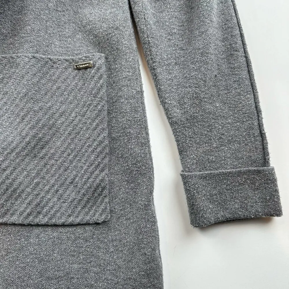 Tahari Gray Open Front Sweater Fringe Detail Pockets Cardigan Size Medium - Image 8