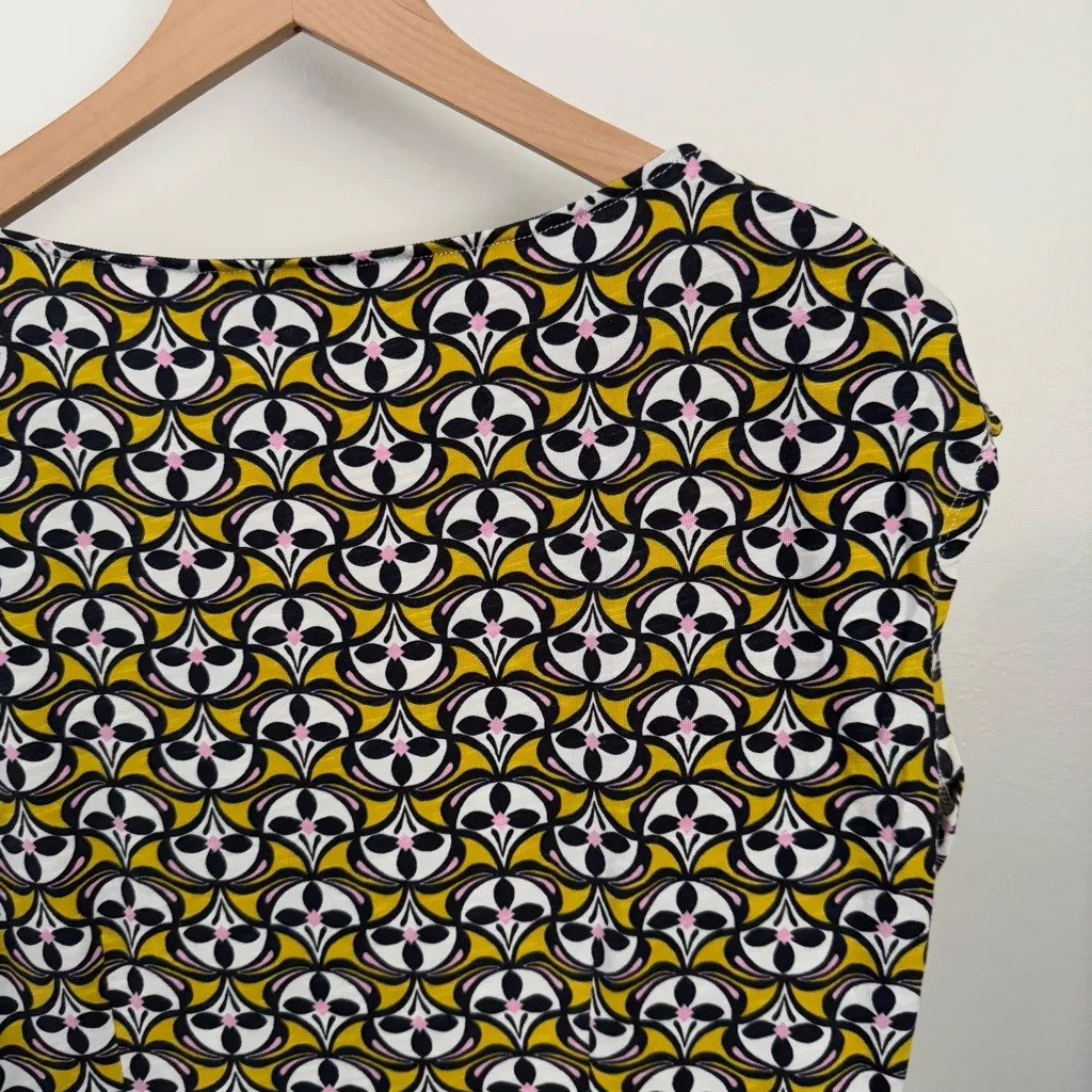 Boden 14 Florrie Jersey Midi Dress Olive Oil Floral Geometric Preppy Yellow Purple - Image 8