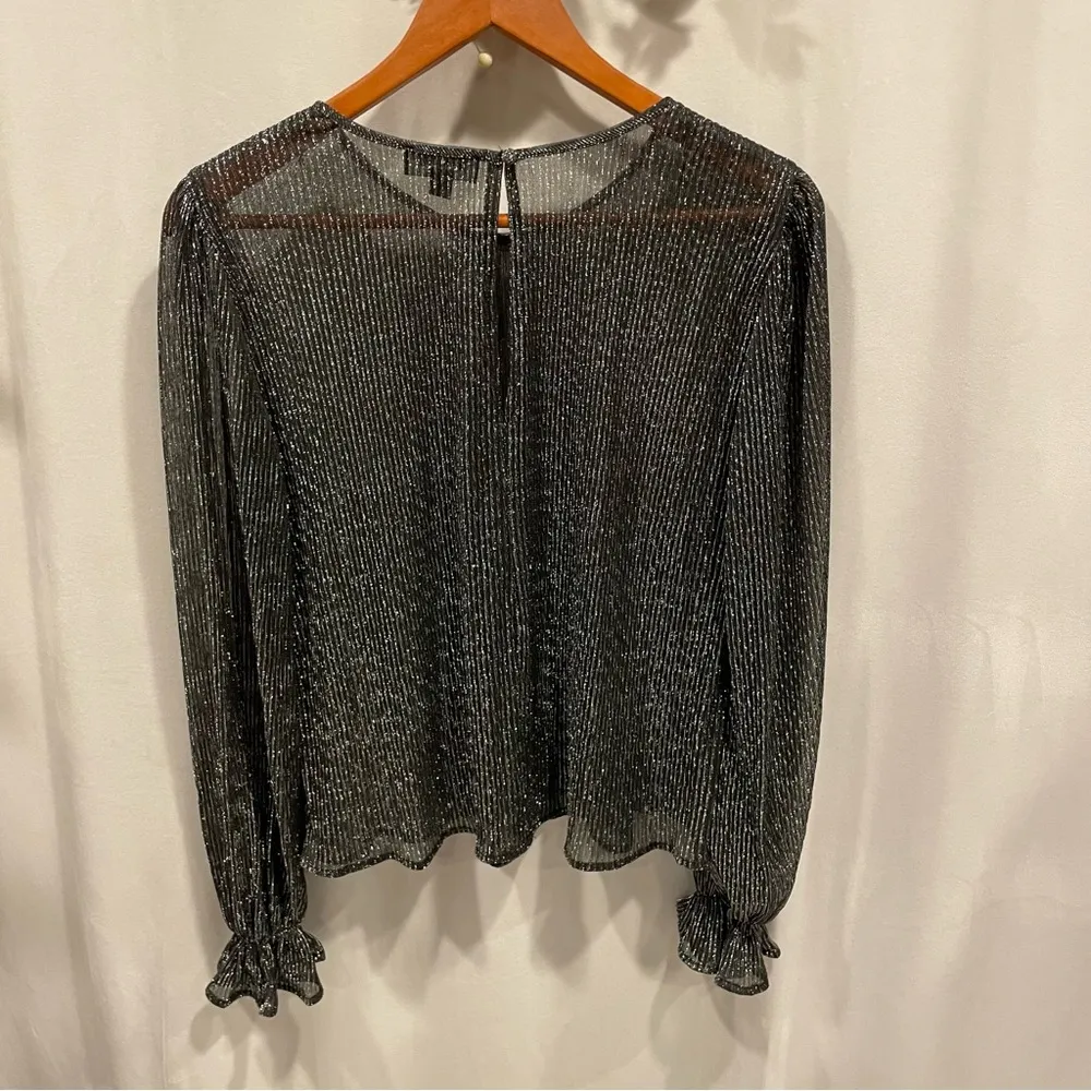 Metallic mesh fairy mermaid whimsigoth sheer blouse ruffle elastic cuffs ribbed - Image 5