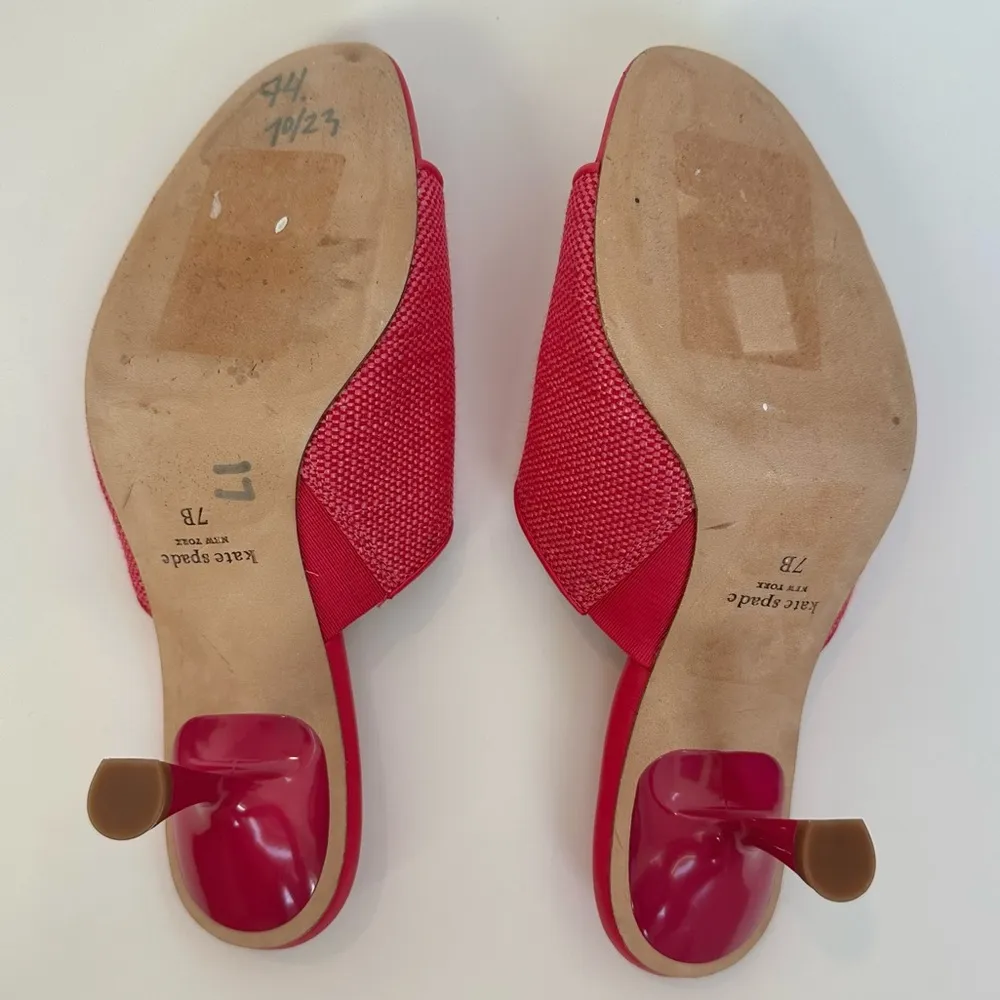 Kate Spade Malibu Raffia Pink Leather Slide Kitten Heels - Image 6