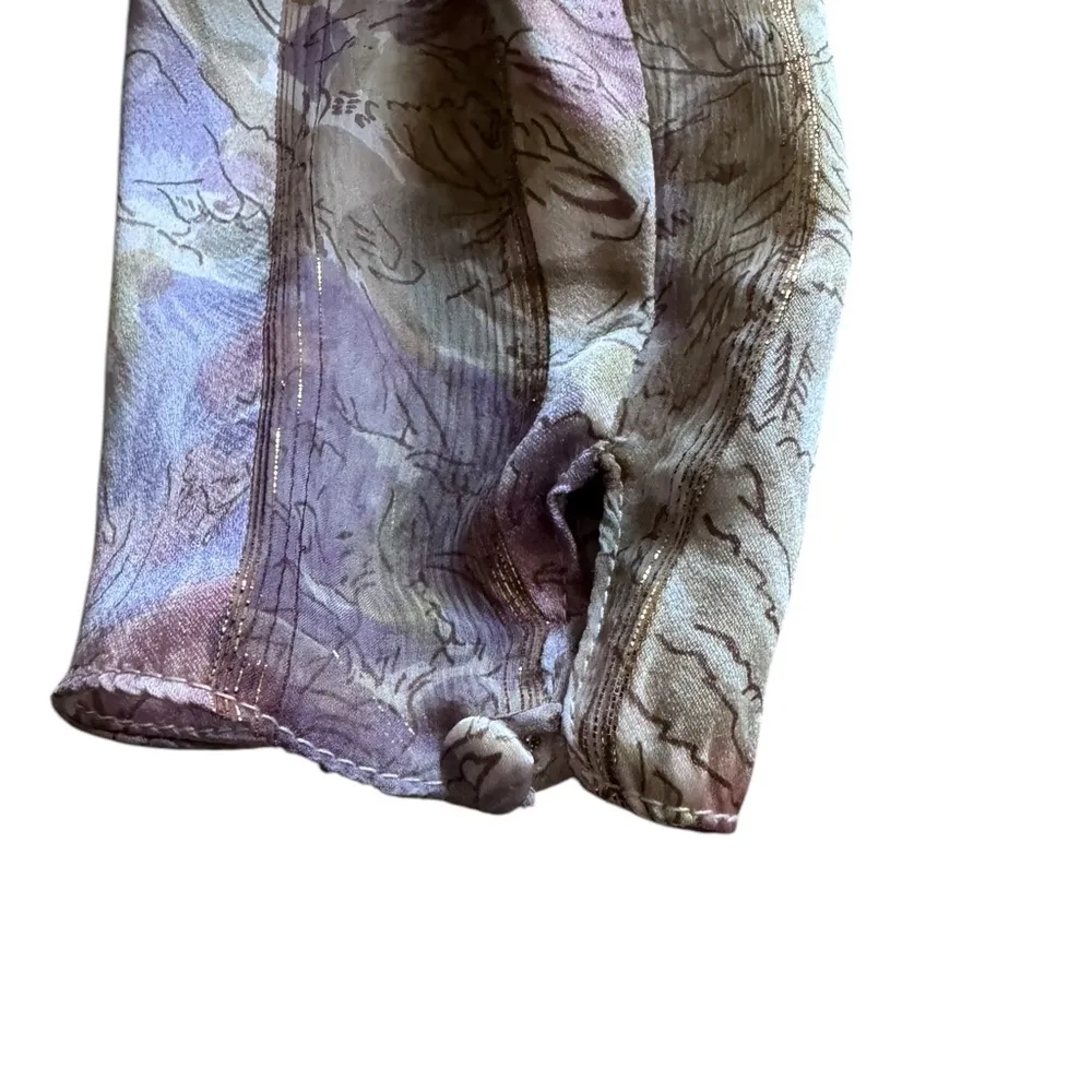 Judy Hornby vintage couture pastel floral metallic gold 100% silk dress size 6 Pink - Image 3