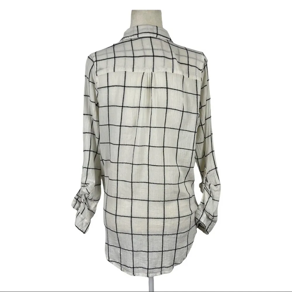 Trovata Birds of Paradis 100% Cotton Windowpane Twist Hem Plaid Shirt Size Small - Image 7