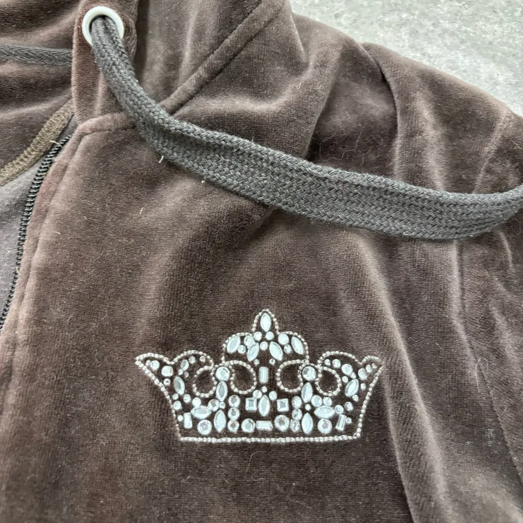 Walt Disney World Jeweled Crown Brown Velvet Full Zip Hoodie Womens XXL - Image 3