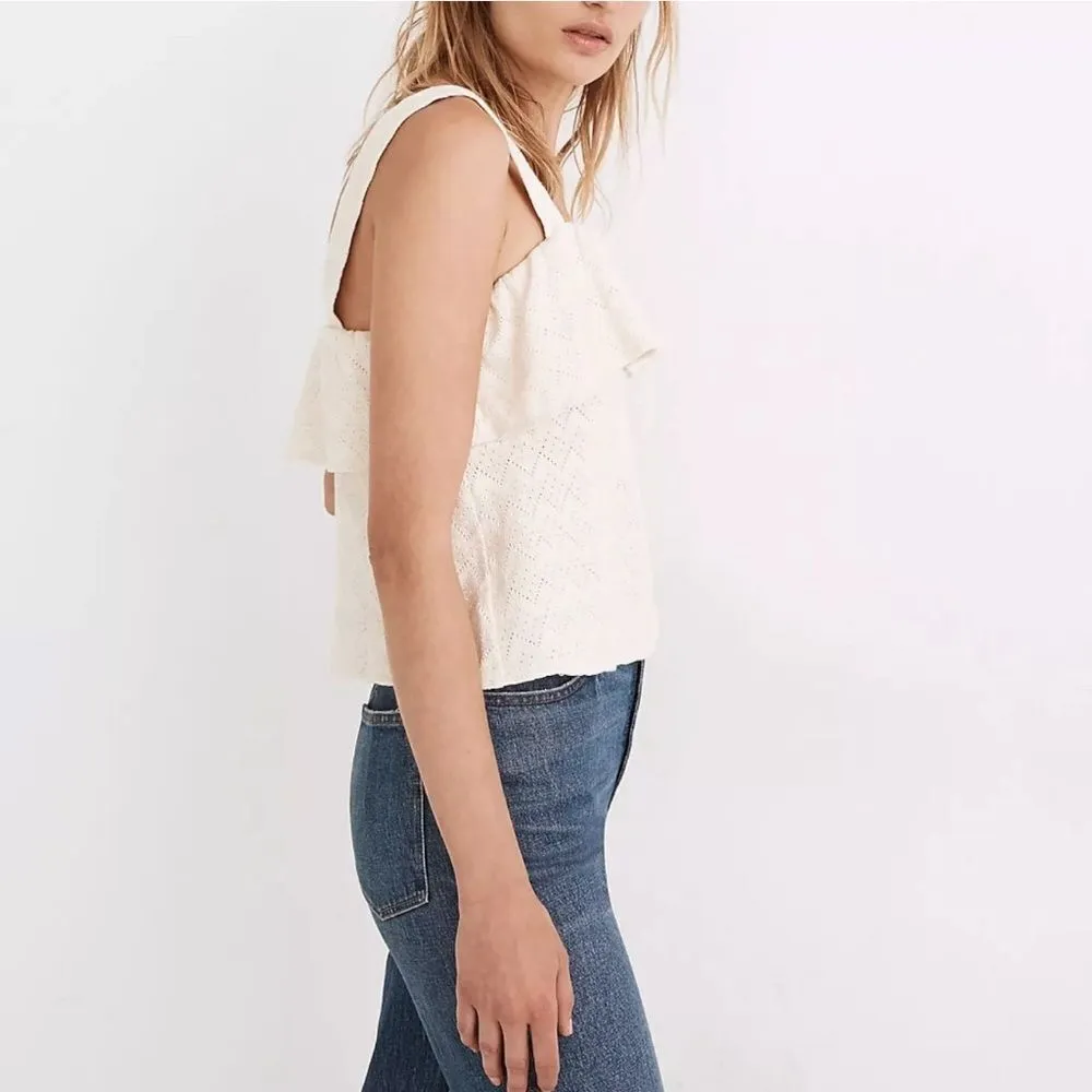 MADEWELL WOMEN'S CREAM SLEEVELESS COTTON RUFFLED TANK TOP XXS - Image 2
