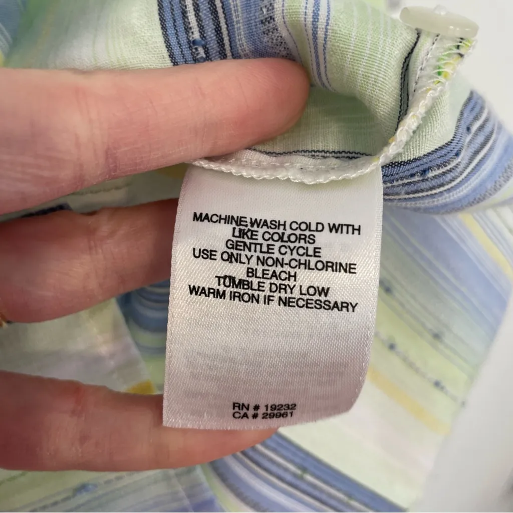 ALFRED DUNNER White Green Blue Striped Short Sleeve Cotton Button Down Shirt 14 - Image 8