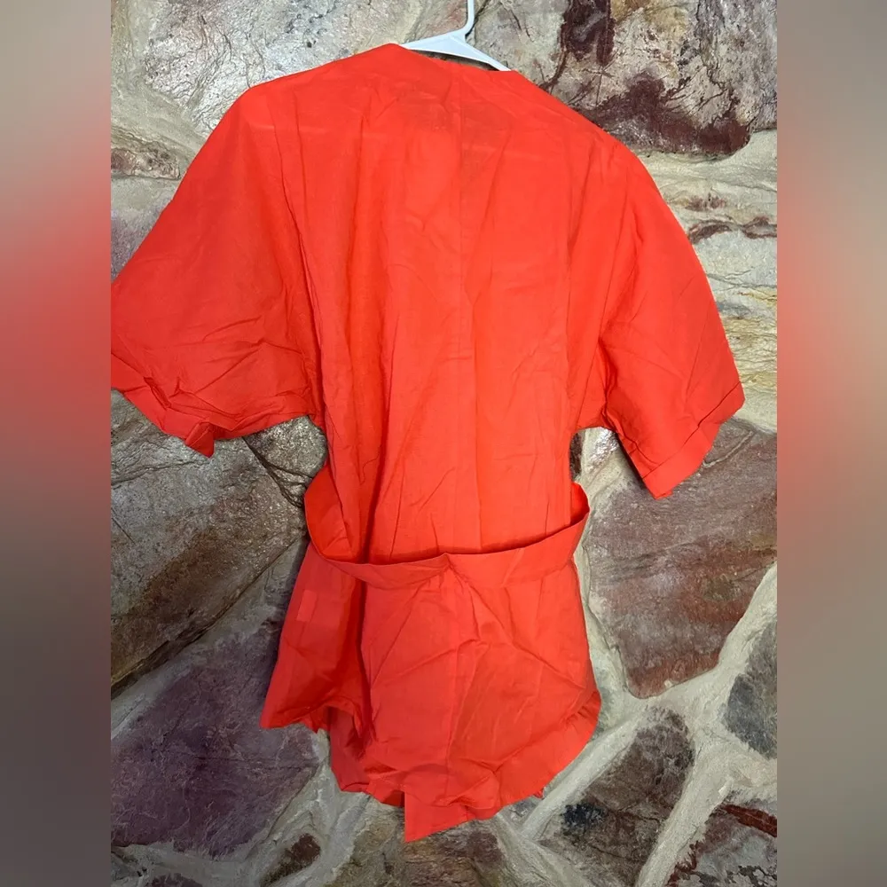 Commense Oversized Linen Tied Two Piece Pants Set size small Orange - Image 4