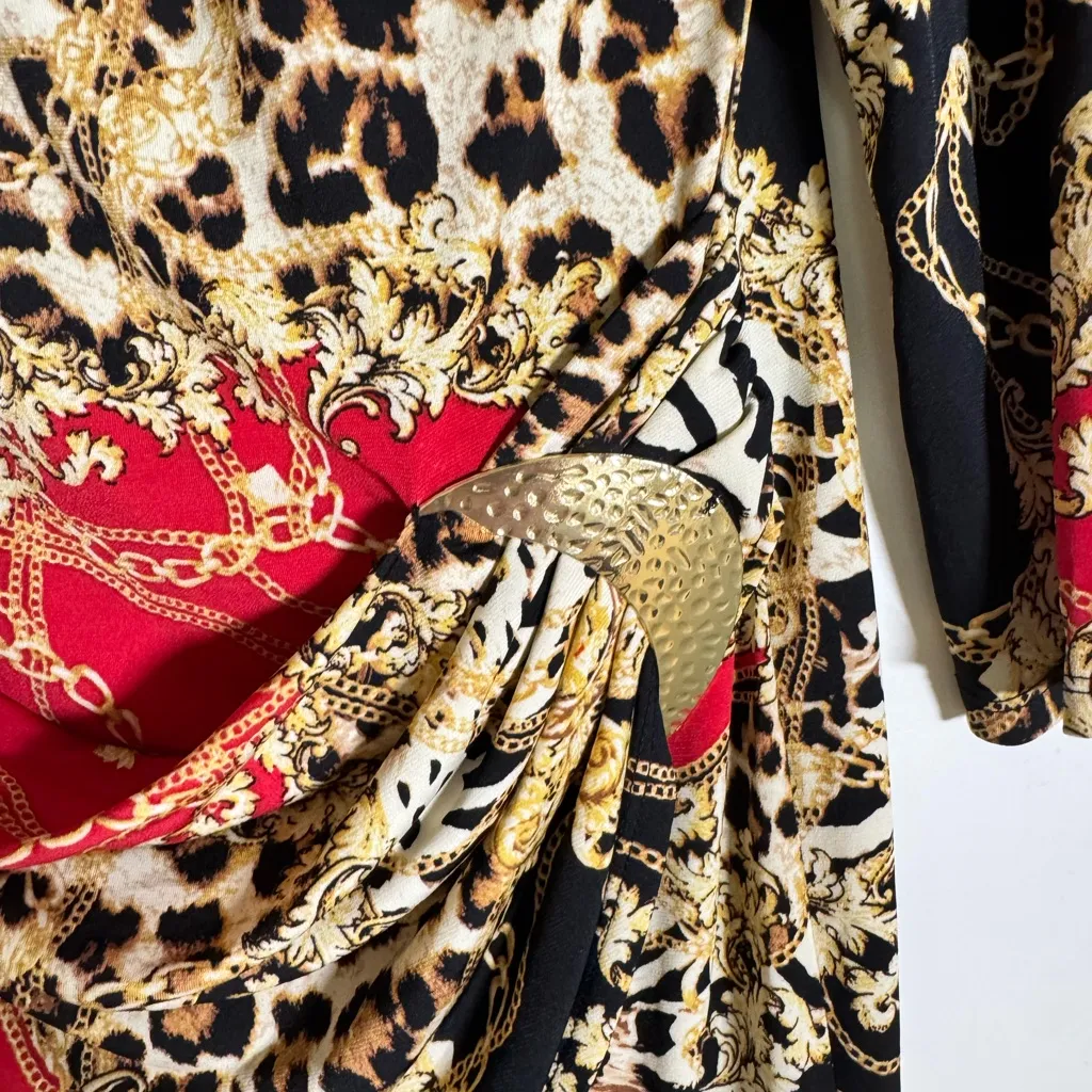 Thalia Sodi Animal Print Baroque Chain Ruched Dress Size M - Image 4