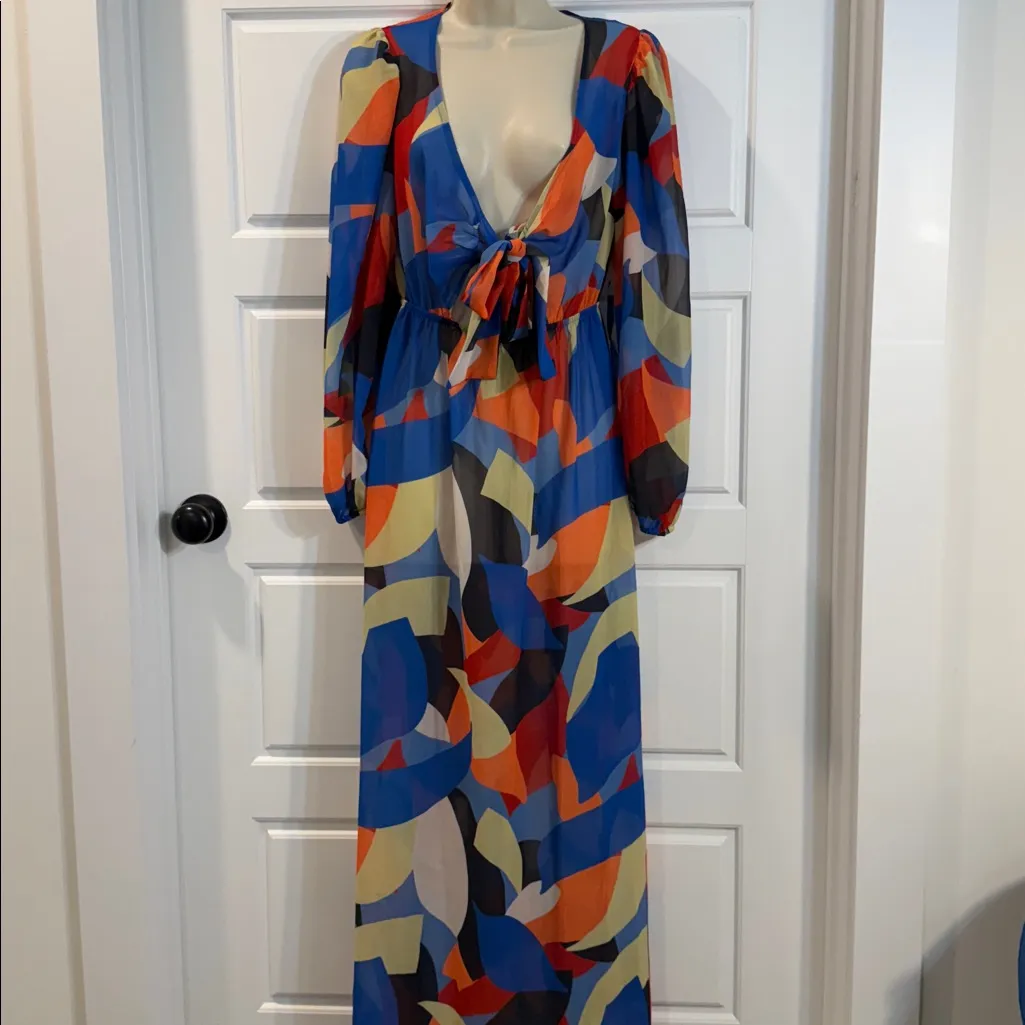 Beach Riot Shiloh Tie Front Abtract Printed Coverup Maxi Dress Small - Image 4