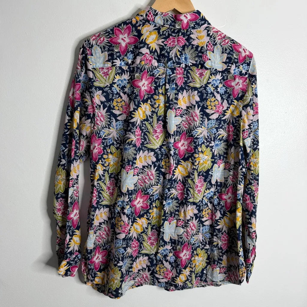 Talbots Cotton Button Front Shirt Lush Garden Large‎ Long Sleeves Multicolor - Image 3