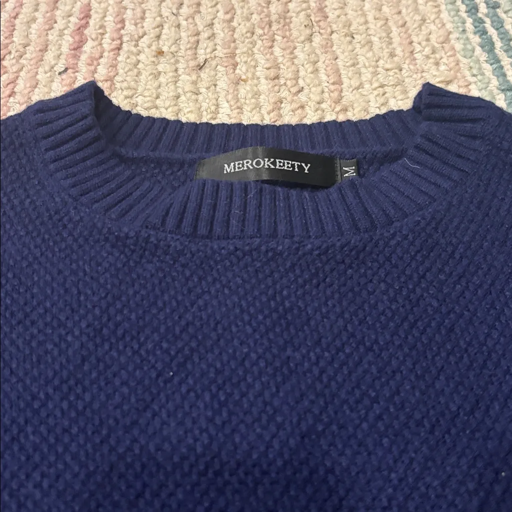 Amazon  Merokeety Navy Blue Crew Neck Sweater - Image 2