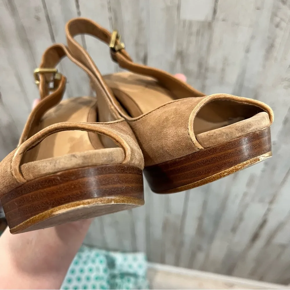 Johana Suede Tan Peep-Toe Slingback High Heel Sandals - Image 5