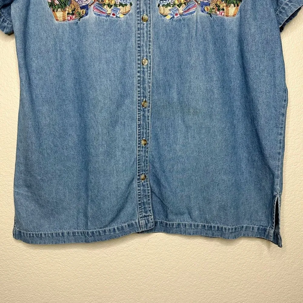 Bobbie Brooks Vintage Blue Denim Embroidered Button Down Shirt - Image 4