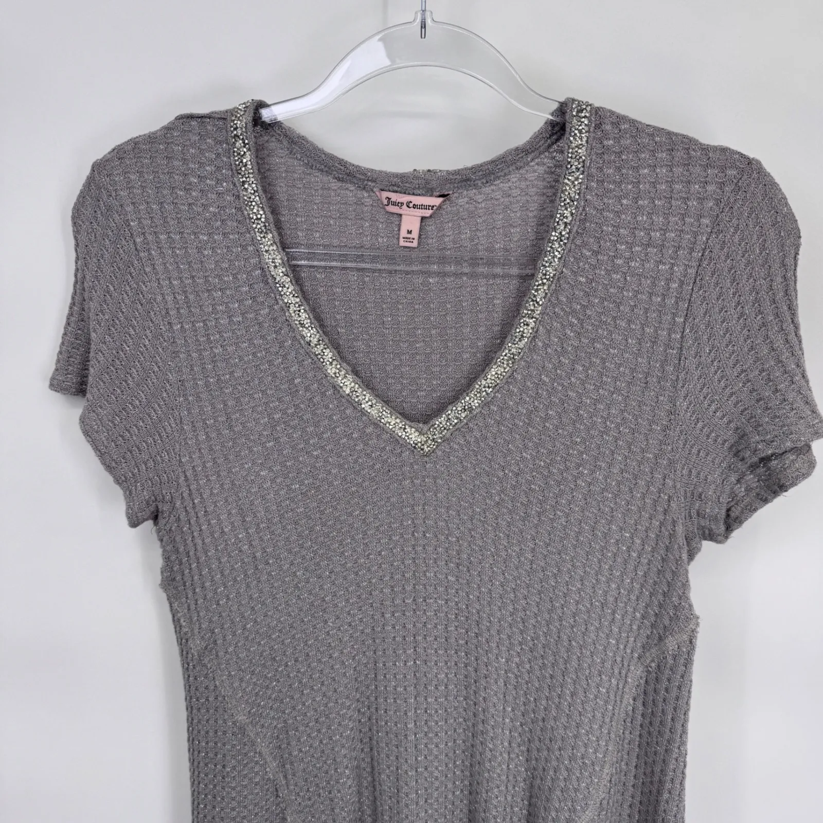 Vintage Y2K Juicy Couture Gray Waffle Knit Top‎ Womens Medium Embellished - Image 2
