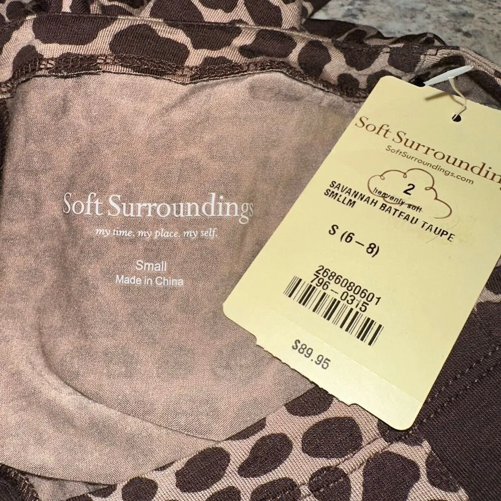 Soft Surroundings Tunic Top Womens Small Giraffe Print Sharkbite Hem Stretch NWT - Image 6