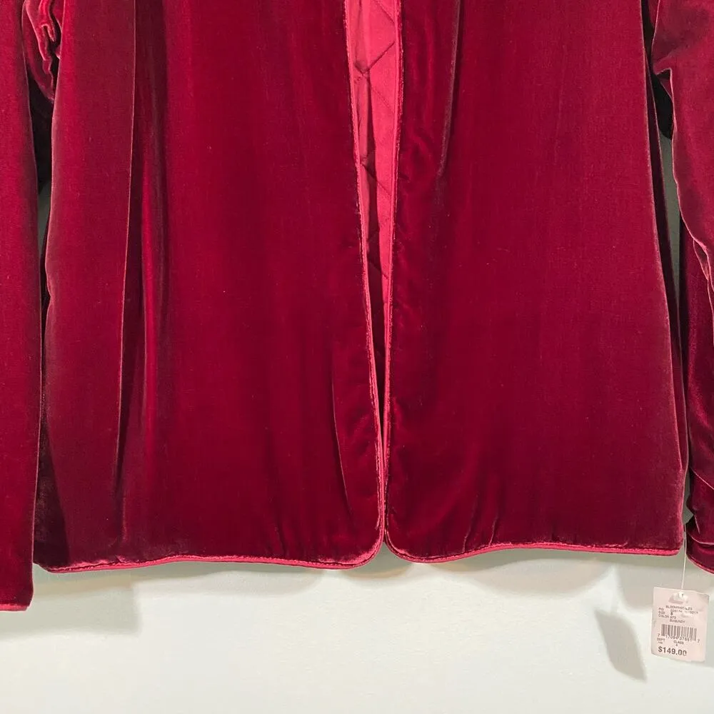 Vintage Bloomingdale's Women's Burgundy Velvet Open Front Jacket Size S NWT - Image 3