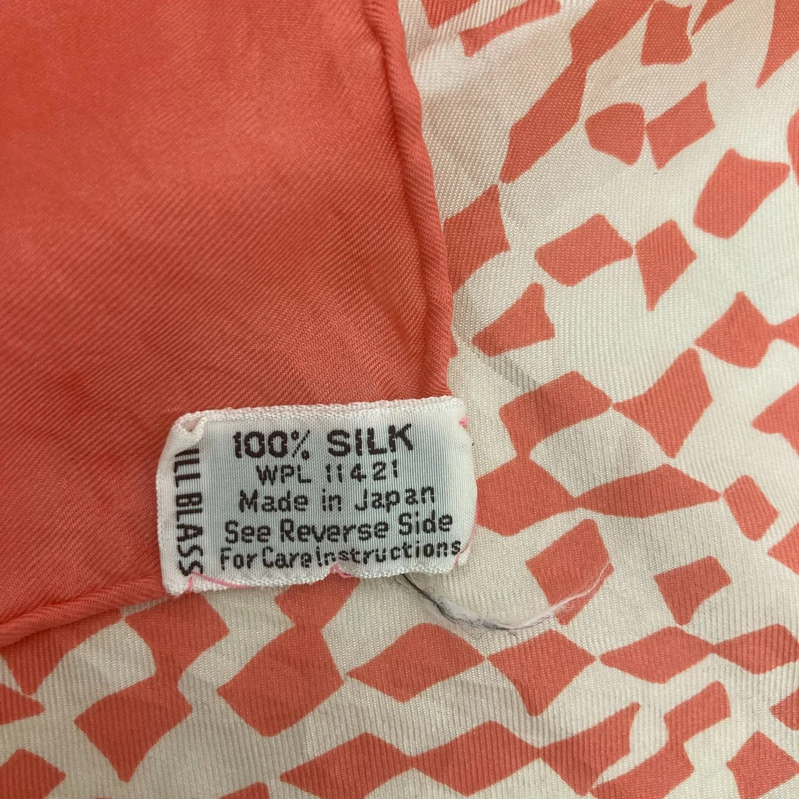 Bill Blass Authentic Vintage Silk Square Scarf Pink Ivory Geometric Designer - Image 9