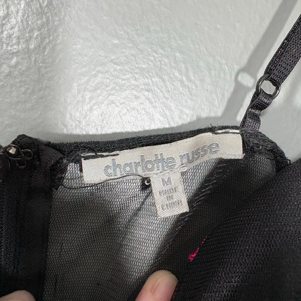 Charlotte Russe Black Sheer Floral Bustier Camisole - Medium - Fairy Whimsy Goth - Image 5