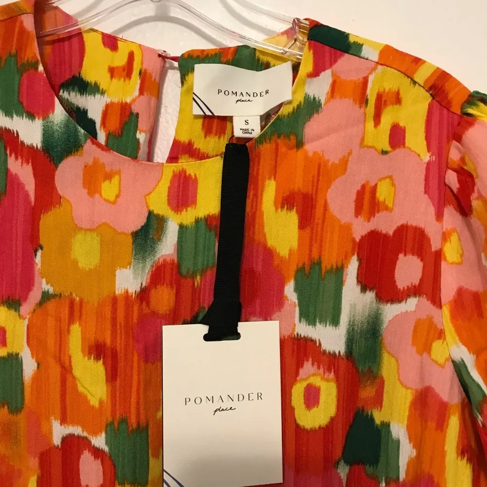 NWT Tuckernuk Pomander place colorful magnolia peplum blouse top size small Orange - Image 6