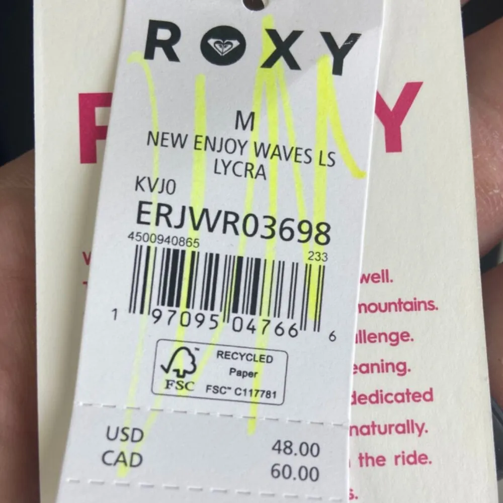 NWT Roxy Anthracite Black New Enjoy Waves Long Sleeve Lycra Rash Guard - Image 10