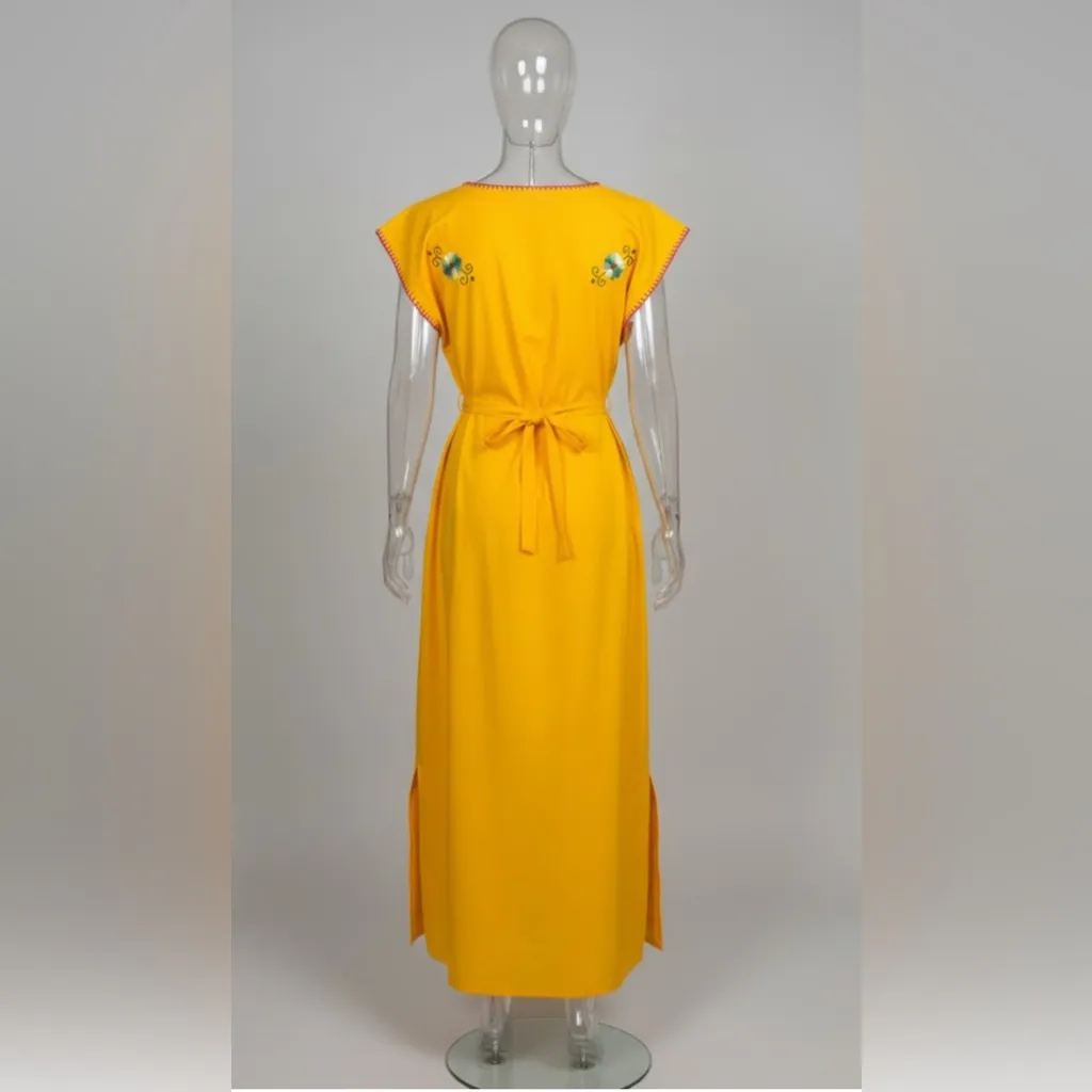 NEW Handmade Mexican Artisan Maxi Dress M | Hand Embroidered Hand-Painted Cotton - Image 3