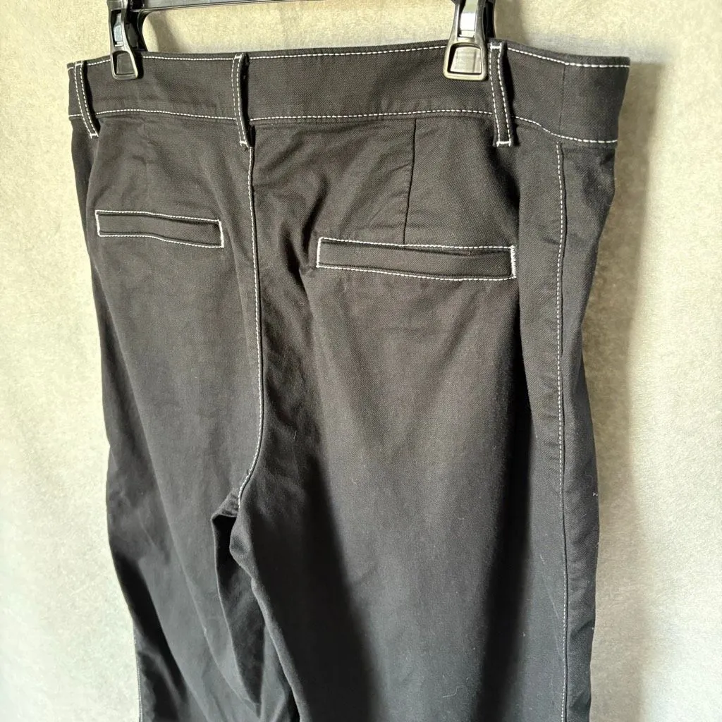 Loft Palmer Wide Leg Black Pants Contrast Stitching Size 12 Cotton Classic - Image 5