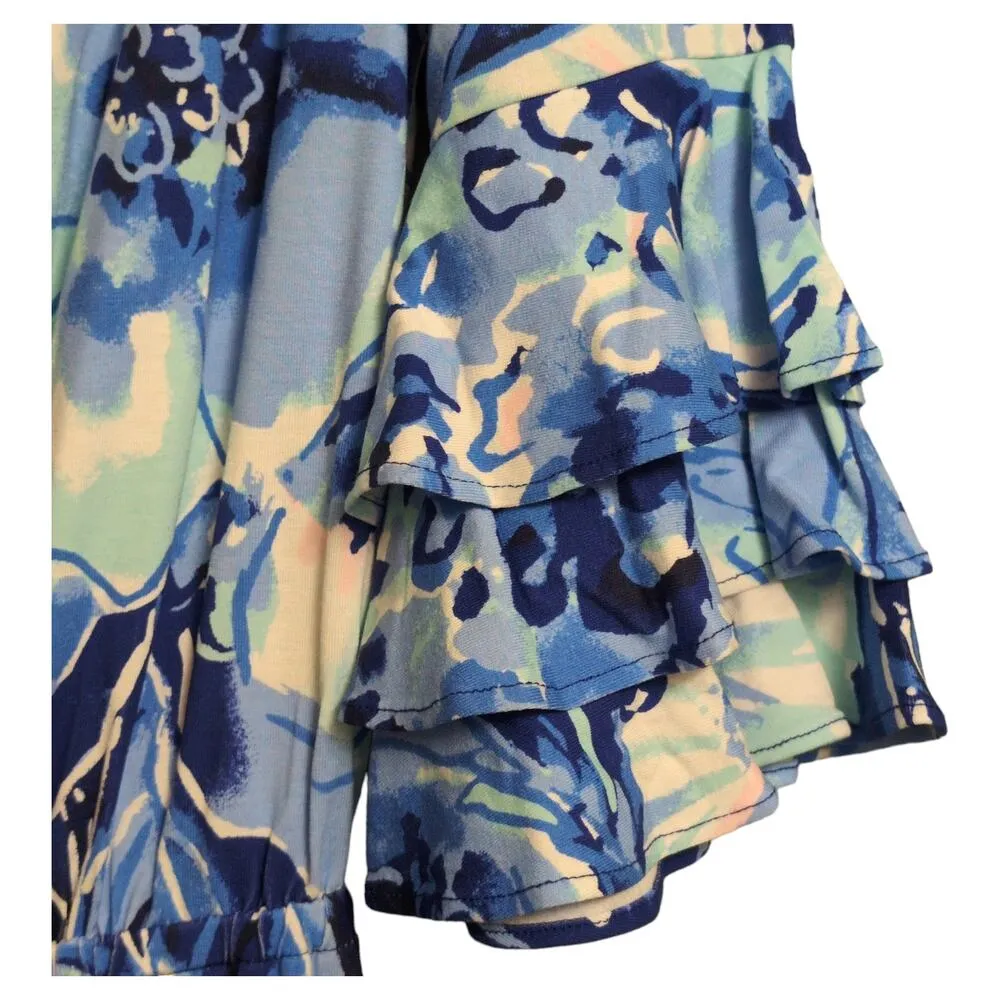 Lilly Pulitzer Calla Off-the-Shoulder Romper Coastal Blue White Floral XS - Image 5