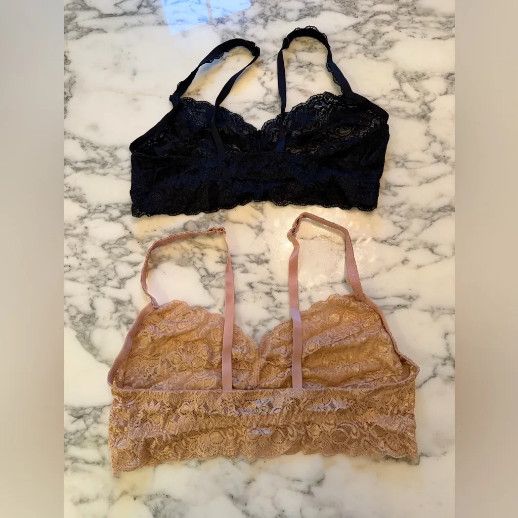 NIB Quince Women's Stretch Lace Sweetheart Bralette (2-pack) Black Clay M - Image 6