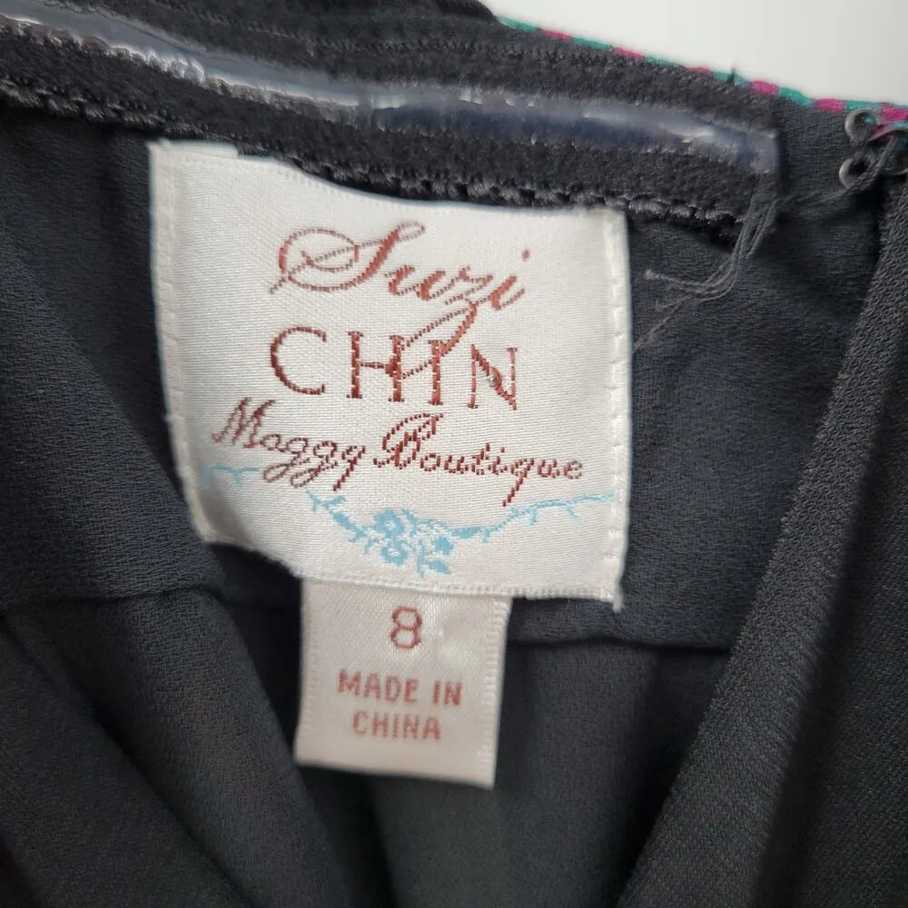 Suzi Chin Maggy Boutique Womens Dress 8 Silk Floral Halter Tie Neck Open Back - Image 2