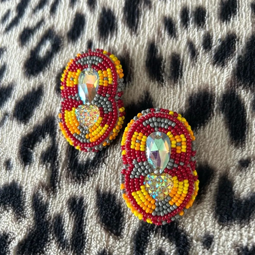 Colorful Beaded Earrings Red - Image 3