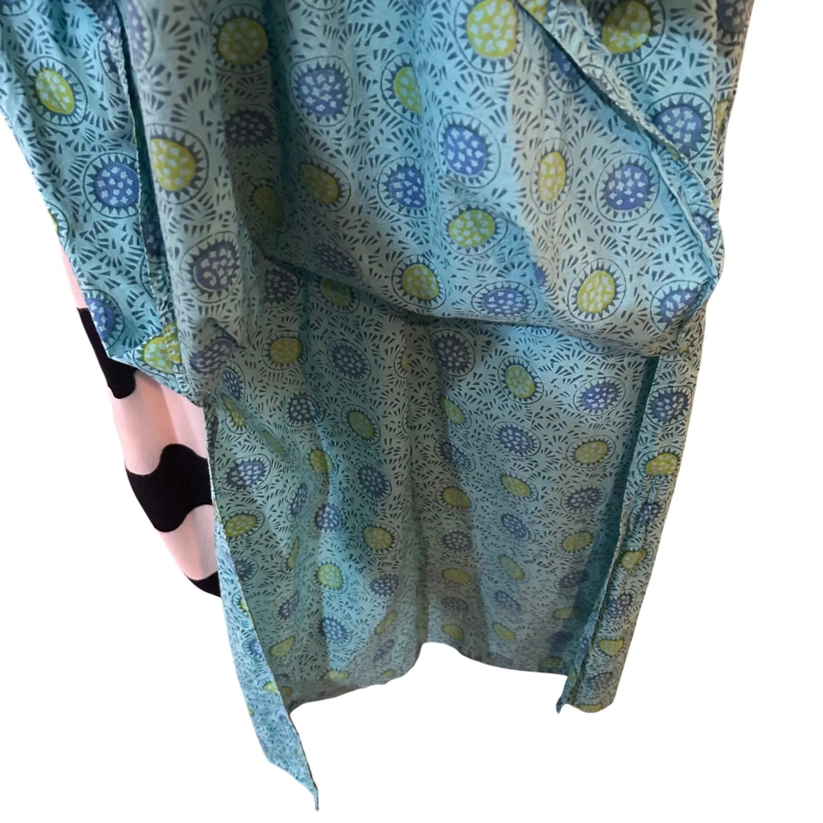 Tunic Too Dress Length Blue Green Floral Print Short Sleeve‎ Casual S - Image 6