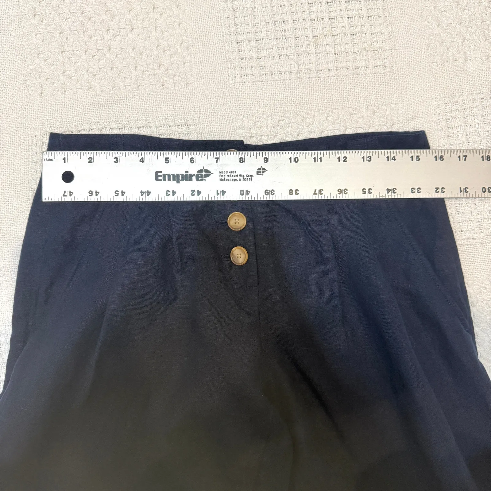 Loft XS navy wide leg cropped linen pleated button front pant P 2785 - Image 2