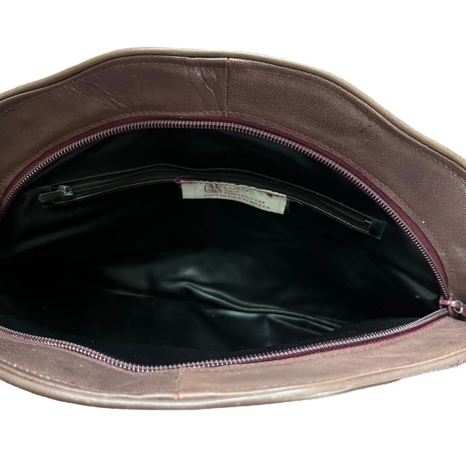 Vintage Italian Leather Shell Clutch Made in Italy for Carson Pirie Scott & Co. Brown - Image 7