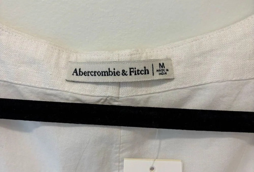 Abercrombie & Fitch White Linen Blend Mini Dress Tank Top Square Neck Medium NWT - Image 3