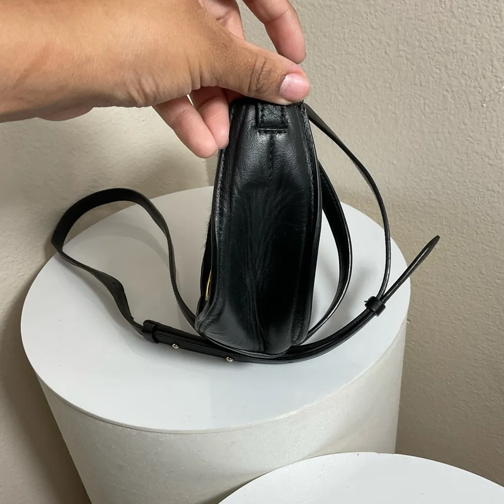 Cuyana Calf Hair Black Leather Crossbody Saddle Bag Gold Accents - Image 6