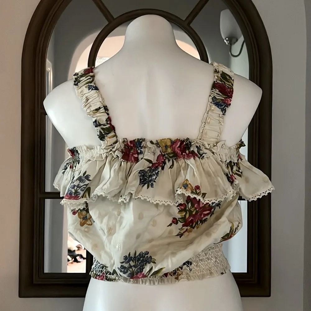 House of Harlow 1960 Helena Crop Top, Ivory Smocked, Ruffled Size M EXCELLENT! - Image 5